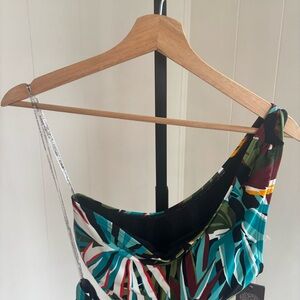 Vince Camuto One Shoulder Tropical Cutout Swimsuit Ring Detail Womens 10 NWT